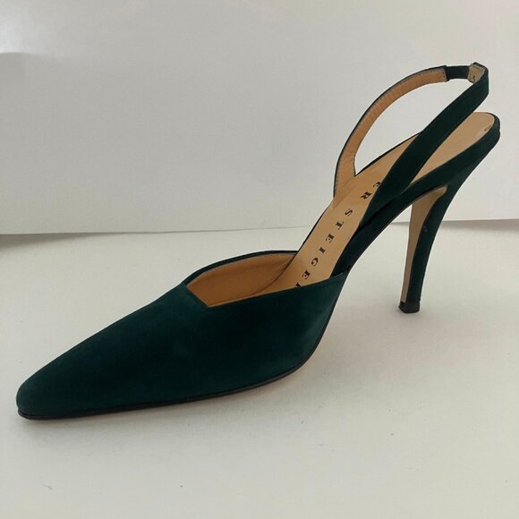 Women's Designer Shoes - Walter Steiger Green Suede High Heel - Size 8 - Picture 1 of 10